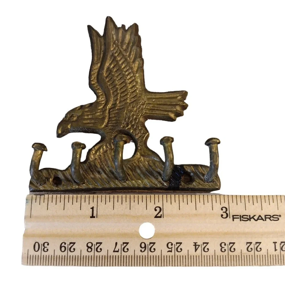 Solid Brass Hanging Eagle Key Holder Vtg Wall Mount 5 Hooks Car House Keys Leash